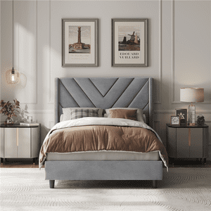 Renwick Twin Size Upholstered Platform Bed, Light Gray