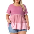 thumbnail image 2 of DARING DIVA Women's Plus Babydoll Ruffle Short Sleeve Casual Blouse 1X Dark Pink, 2 of 6