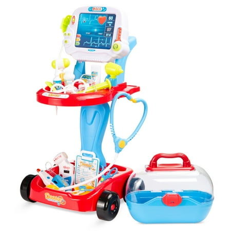 best choice products play doctor kit for kids pretend medical station set with carrying case mobile cart