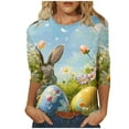 thumbnail image 3 of lcziwo Gifts for Mom Womens Easter Shirt Trendy 3D Bunny Rabbit Print Shirts Loose Casual Round Neck 3/4 Sleeve T-Shirt Cotton Pullover Tops Multicolor M, 3 of 6