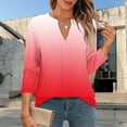 thumbnail image 2 of aidice Tops for Women Casual Notched V Neck 3/4 Sleeve Shirts Comfy Fitting Gradient Color Tee Shirts, 2 of 6