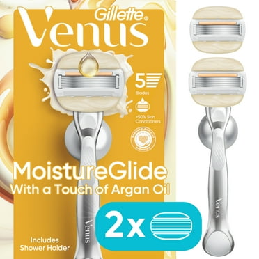 Venus Moistureglide Women's Razor, Reusable Handle, 2 Razor Blade Refills and Shower Holder
