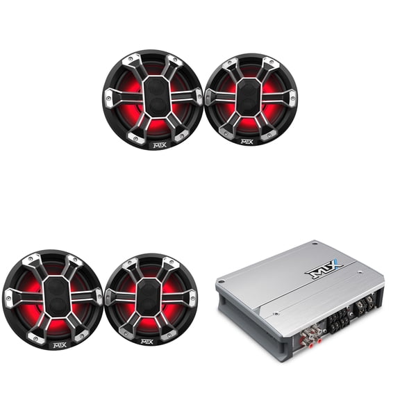MTX Marine Audio (4) 6.5" LED Marine Grade / UTV Coaxial and Amplifier Bundle ( MA400.4, PS65C )