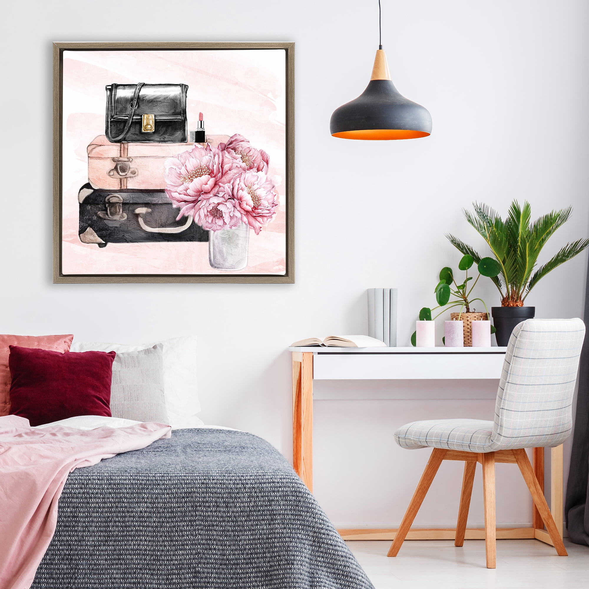 Stupell Industries Glam Time Stacked Bags Brown Framed Floater Canvas Wall Art, design by Kim Allen