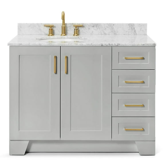 Ariel Taylor 43 In. Left Offset Single Oval Sink Vanity With Carrara White Marble 0.75In Countertop In Grey