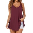 thumbnail image 2 of Blusa sin mangas con cuello en V para mujer, color rojo vino, tirantes dobles, corte holgado, para fiestas de verano, 2 of 5