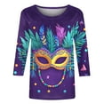 thumbnail image 4 of YUGYXL Mardi Gras 3/4 Sleeve Tshirts for Women Plus Size Novelty Mask Graphic Shirts Summer Crew Neck Loose Comfy Blouse Ladies Soft Tunic Tees Carnival Themed Tops, 4 of 5