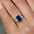 thumbnail image 4 of Gem Stone King 925 Silver and 10K Yellow Gold Blue Created Sapphire Solitaire Engagement Ring for Women | 4.00 Cttw | Emerald Cut 10X8MM | Available in Size 5,6,7,8,9, 4 of 6