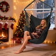 thumbnail image 2 of Large Hammock Chair Swing, Relax Hanging Rope Swing Chair with Detachable Metal Support Bar & Two Seat Cushions, Cotton Hammock Chair Swing Seat for Yard Bedroom Patio Porch Indoor Outdoor, 2 of 7