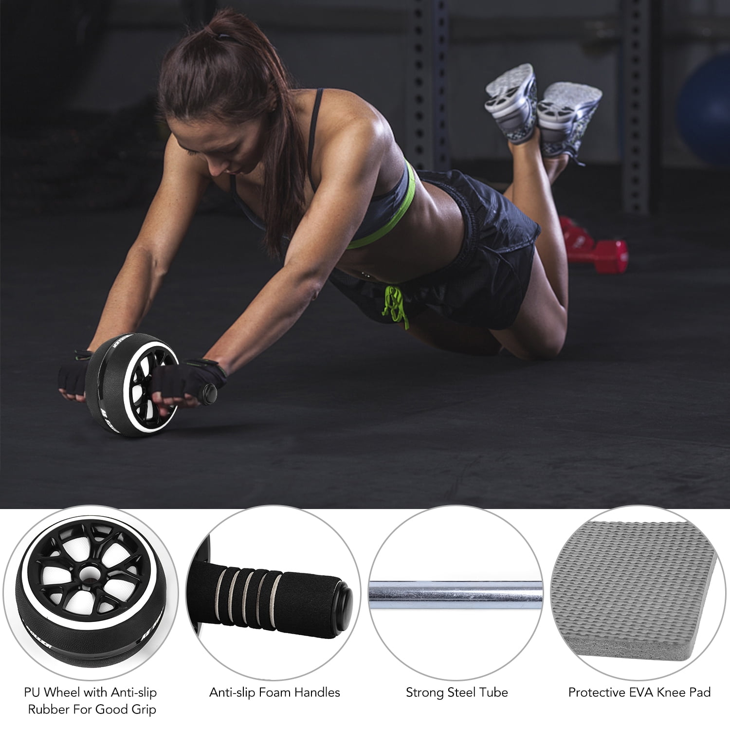 66fit™ AB Abdominal Roller Wheel & Knee Pad ABS Core Workout Fitness Exerciser 