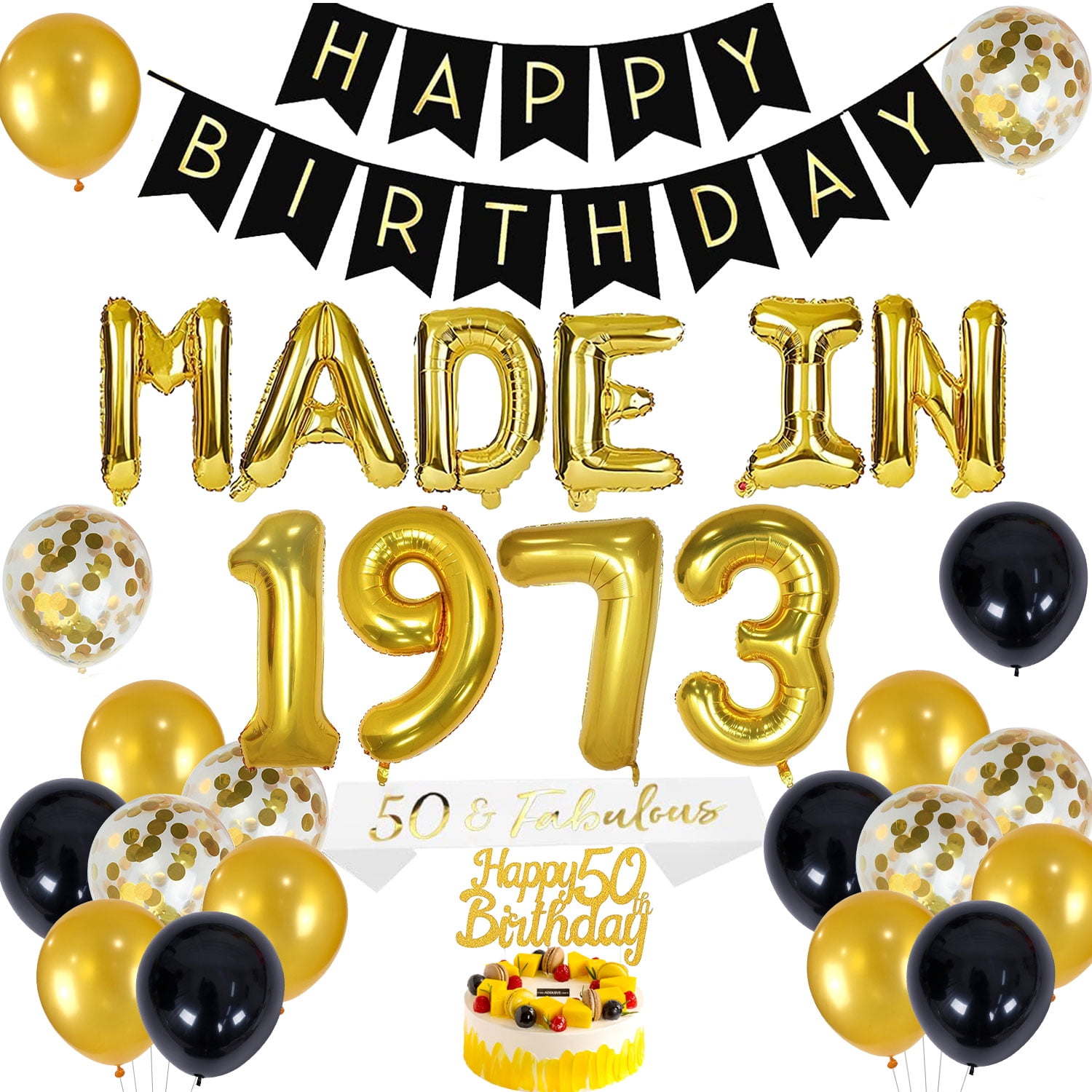  BEISHIDA 32pcs 1974 50th Birthday Balloons Gold and Black Party  Decorations 12 Inch Latex and Confetti Balloon Printed with Happy Birthday  for Women Men Birthday Party Decorations : Toys & Games