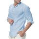 thumbnail image 1 of Blusa y camisa de manga larga con cuello alto para hombre, holgada, de algodón y lino, lisa, de manga corta, con cuello en V., 1 of 4