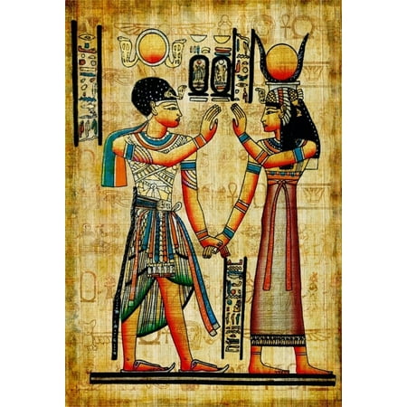 GreenDecor Polyster 5x7ft Photography Background Ancient Egyptian Papyrus Theme Backdrops Vintage Egyptian Wall Painting Color Drawing on the Wall Pharaoh Scene Portraits Video TV Photography