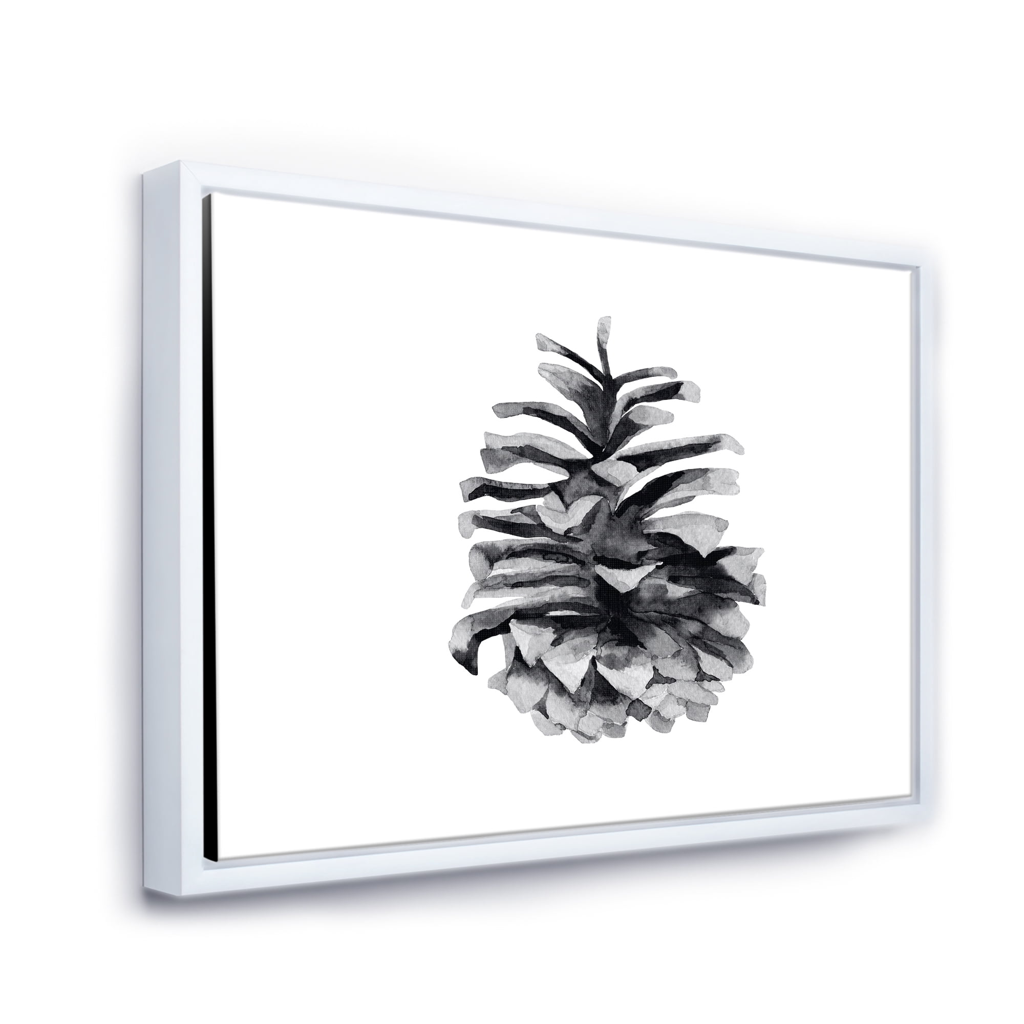 Designart 'Conifer Cone Black and White' Traditional Framed Canvas Wall Art Print
