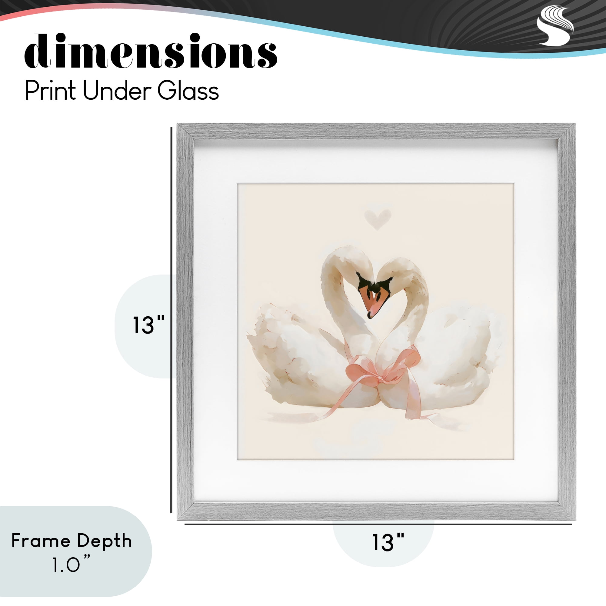 Stupell Industries Swan Pair with Bow Gray Framed Print Under Glass, design by Creative Studio