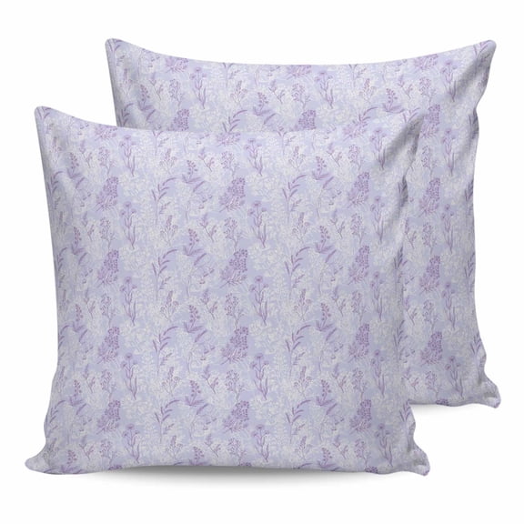 24x24 Pillow Covers Set of 2, Light Purple Flowers Throw Pillow Covers Decorative Couch Cushion Case, Spring Vintage Flowers Rustic Plants Microfiber Square Pillowcases for Bedroom Car Living Room