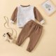 thumbnail image 4 of Sudadera Para Niños Pequeños Otoño Invierno Niñas Niños Cuello Redondo Manga Larga Casualletter Imprimir Suéter Pantalones Conjunto Marrón Odeerbi LM103-6564, 4 of 9
