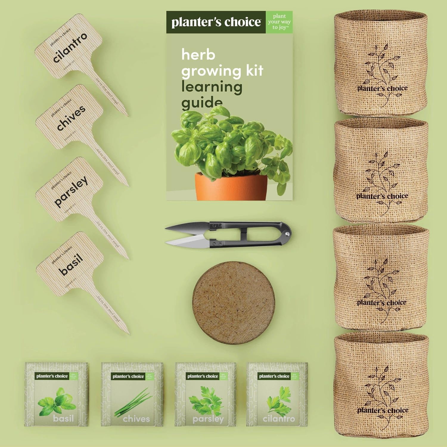 Herb Garden Growing Kit + Herb Grinder - Complete Kitchen Gardening Kit to Easily Grow 4 Culinary Herbs from Seed (Basil, Cilantro, Chives, Parsley) + Comprehensive Guide - Unique Gift for Women & Men