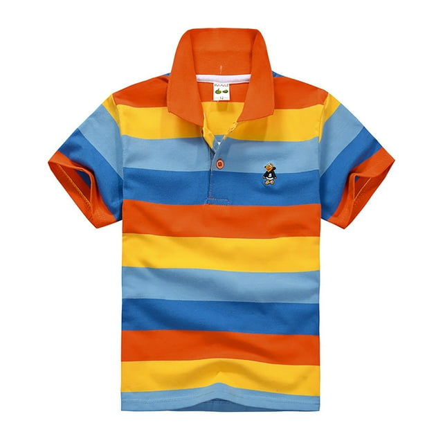 WEIYLL Boys Polo Shirts Short Sleeve Button Down Striped Closure Comfortable Soft Fabric Graphic Tops for 4-5 Years