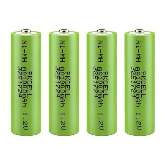 PKCELL AA Rechargeable Batteries, 1000mAh 1.2V NiMH Double A Battery for Garden Solar Light LED, Pack of 4