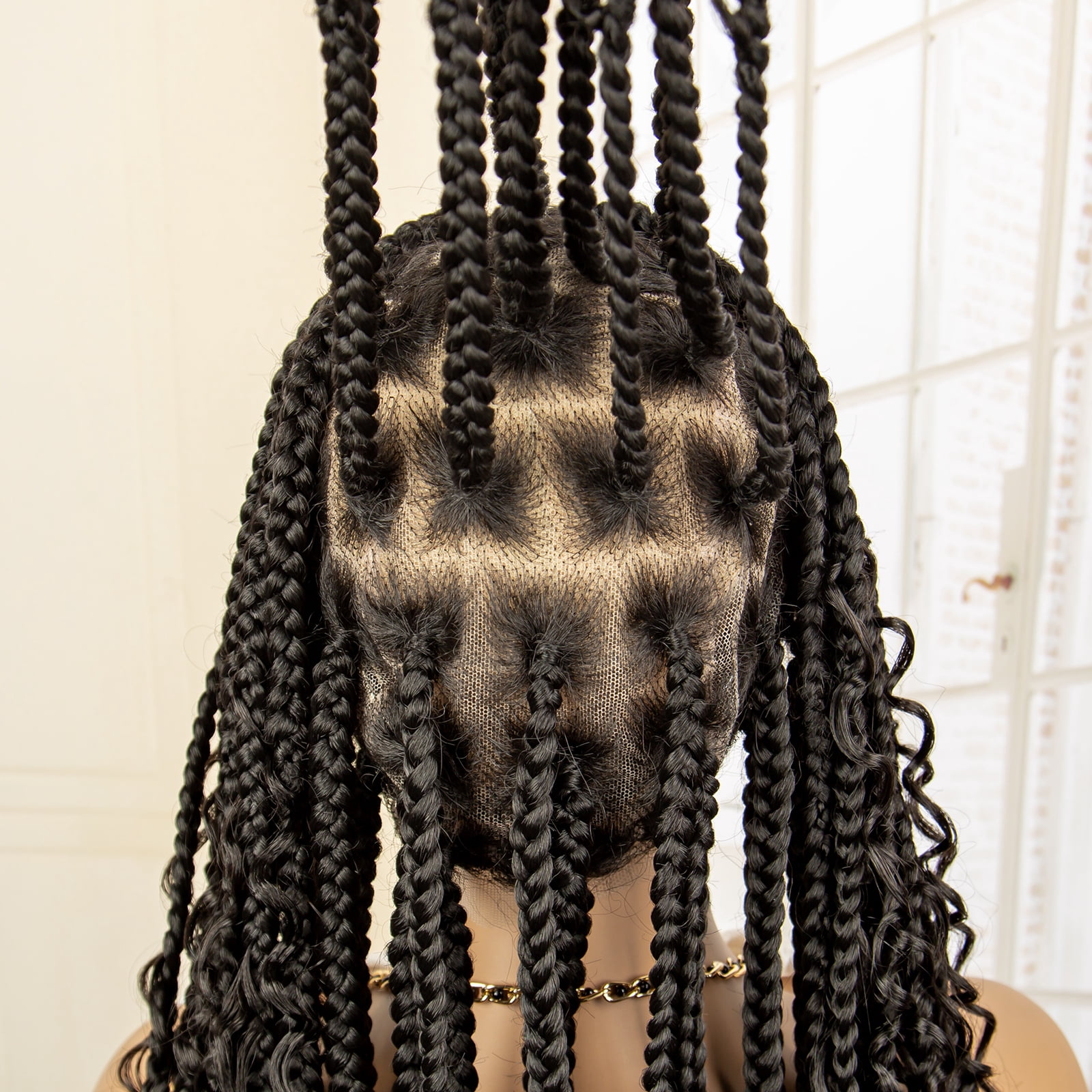 Full Lace Synthetic Boho Braided Wigs with Baby Hair Long Curly Hair Wig with Braids 36 Inches Lace Frontal Braiding Wig for Black Women