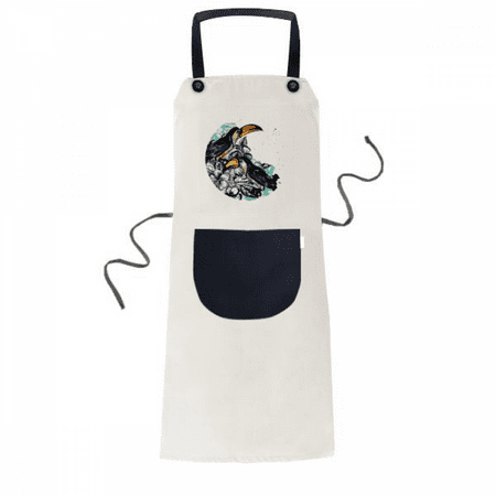 

Ink Painting Toco Tropical Bird Apron Adjustable Bib Cotton Linen BBQ Kitchen Pocket Pinafore