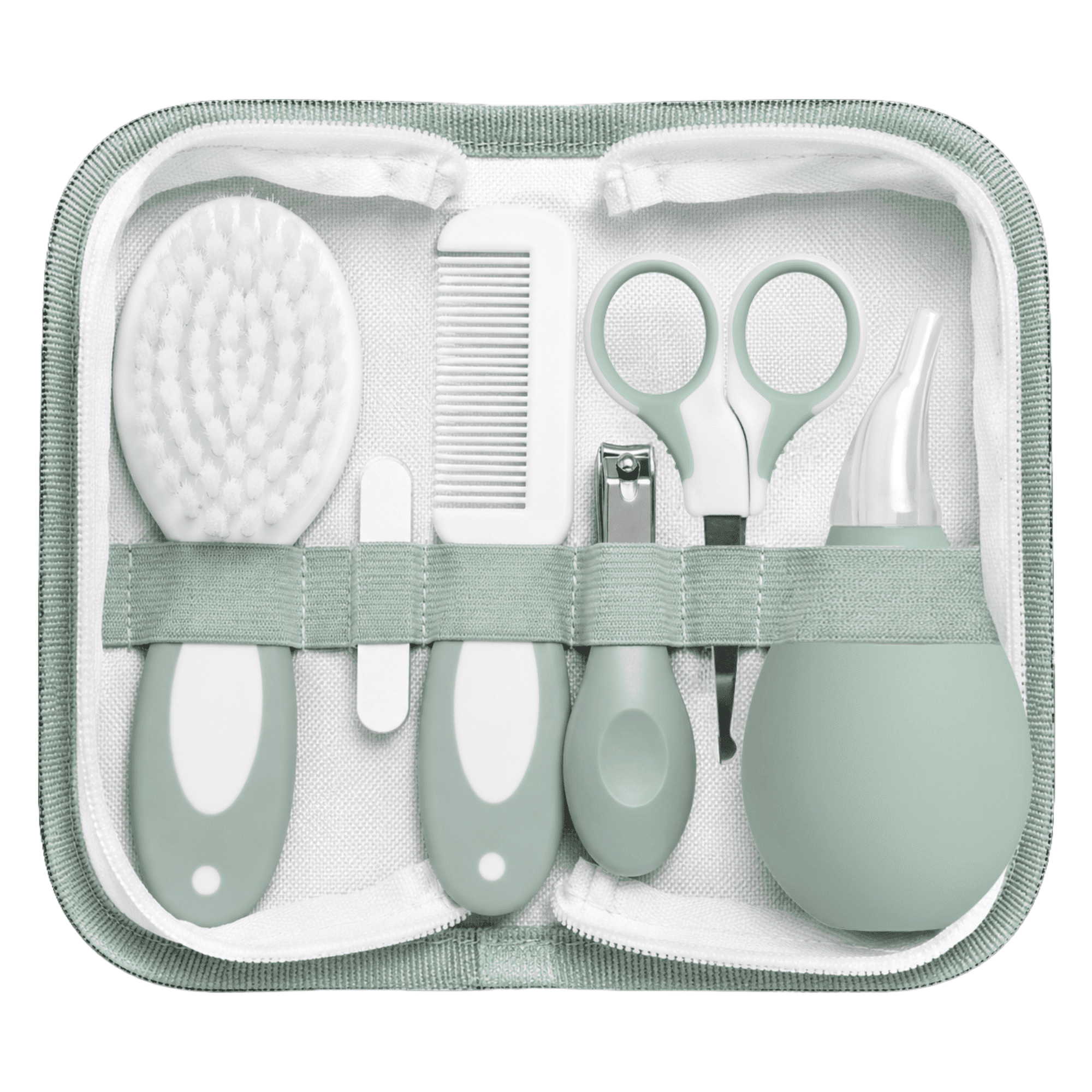 Bizzu Baby Grooming Kit, 11-Piece Essential Care Set with Brush, Comb, Nail Tools & Storage Case, Sage