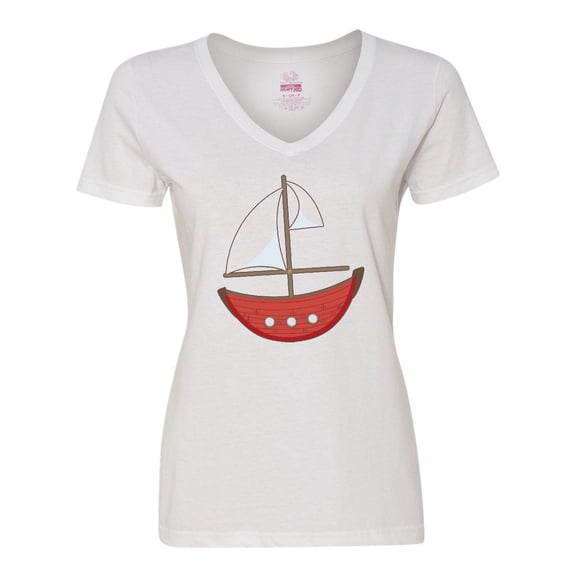 Inktastic Red Sailboat Women's V-Neck T-Shirt