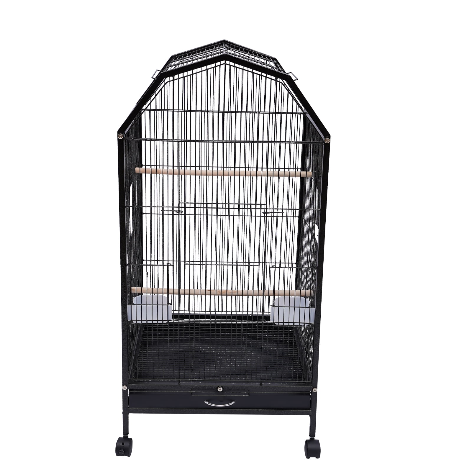 46x46x101.5cm Black Iron Parrot Cage with Wheels Bird Aviary for Cockatiel, Conure, Parakeet, Lovebird & Finch