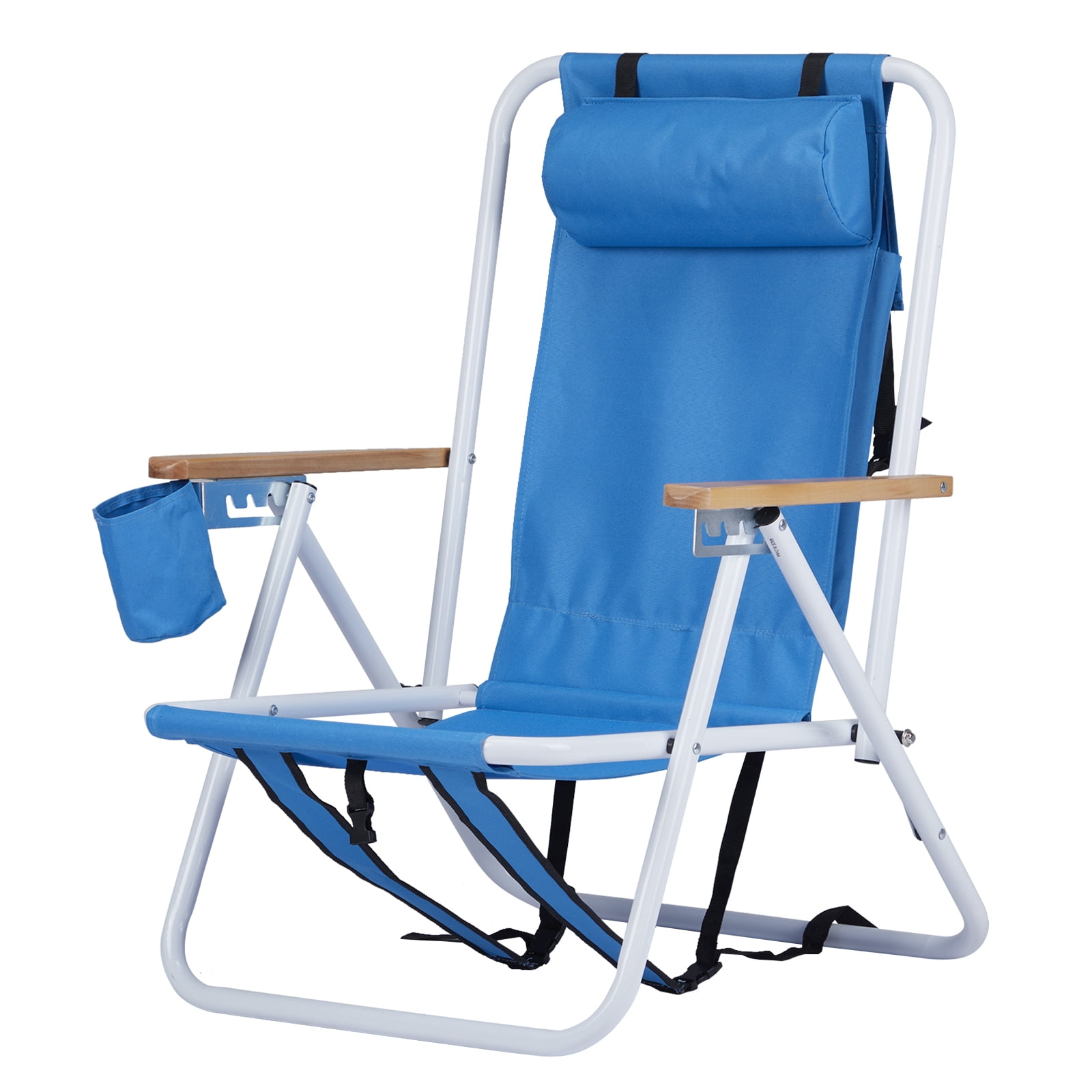 Portable High Strength Beach Chair with Adjustable Headrest, Blue
