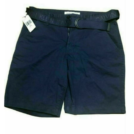Calvin Klein Men's Flat Front Shorts with D-Ring Belt (Navy, 40)