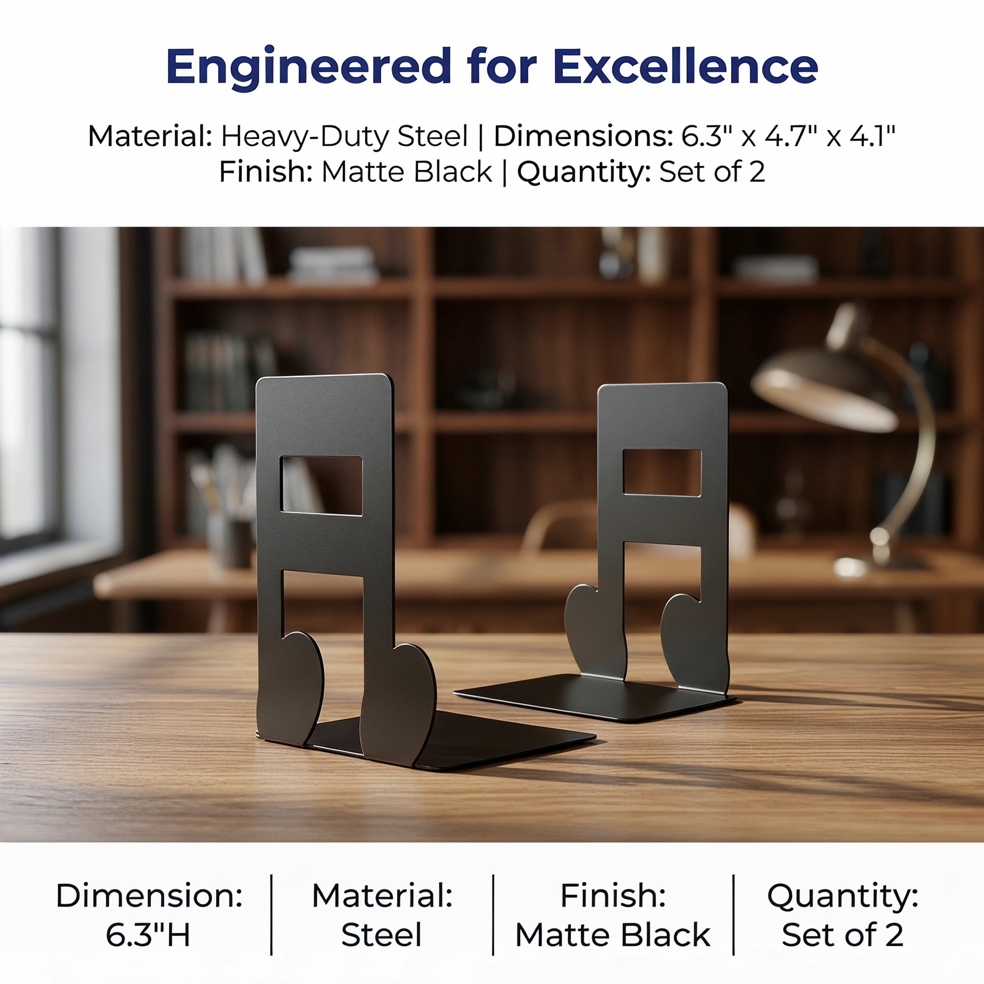 Unique Bargains Musical Note Metal Bookends Non-Skid for Shelves Style A 4.7"x4.1"x6.3"