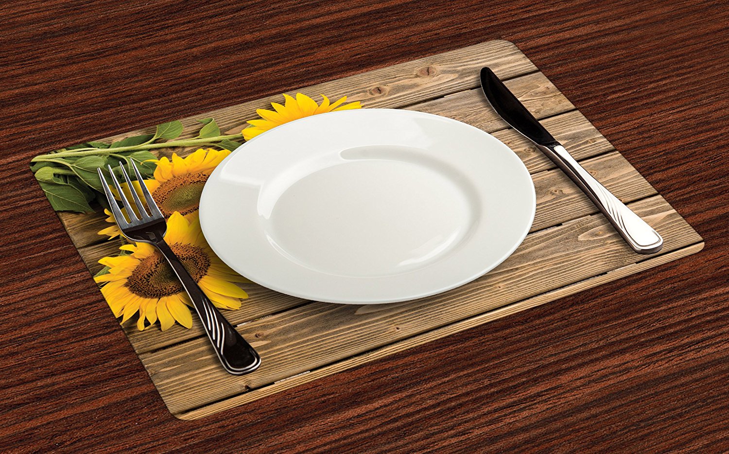 Sunflower Place Mats Set of 4 by , Three Sunflowers on Wooden