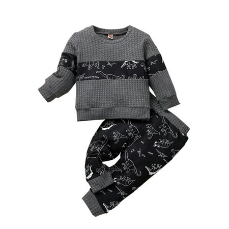 

Musuos Baby Boy Sweatsuit Dinosaur Long Sleeve Sweatshirt Top Pants Two Piece Outfit