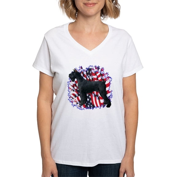CafePress - Giant Schnauzer Patriot Women's V Neck T Shirt - Womens Cotton V-Neck T-shirt