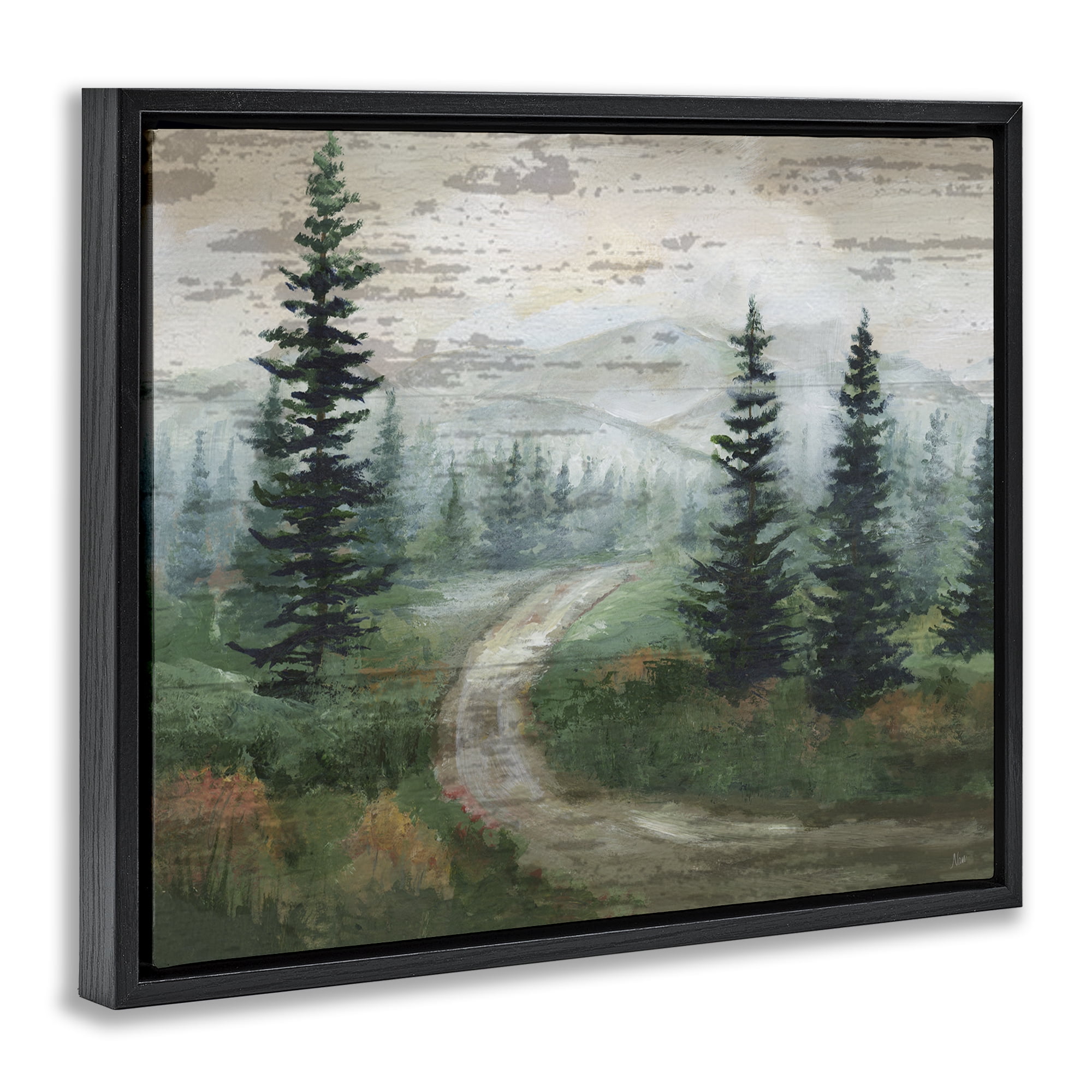 Stupell Industries Path Through Wilderness Landscape & Nature Painting Black Floater Framed Canvas Art Print Wall Art, 31 x 25