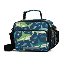 FORMRS Student Lunch Bag Insulated Reusable Cooler Box with Zipper Pockets, Sharks Pattern