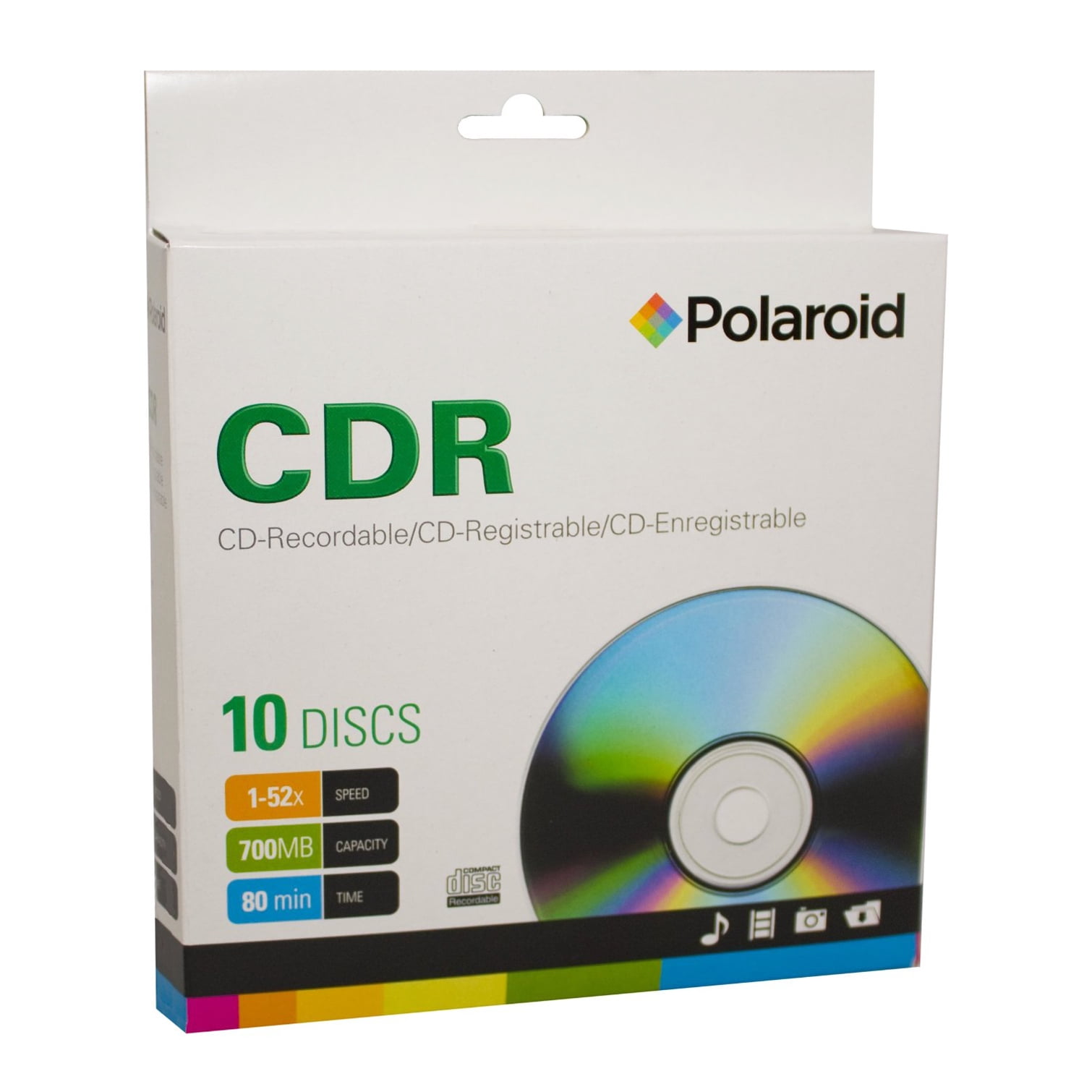Polaroid CDRs Recordable Media Disc, 10Pack with Slim Case