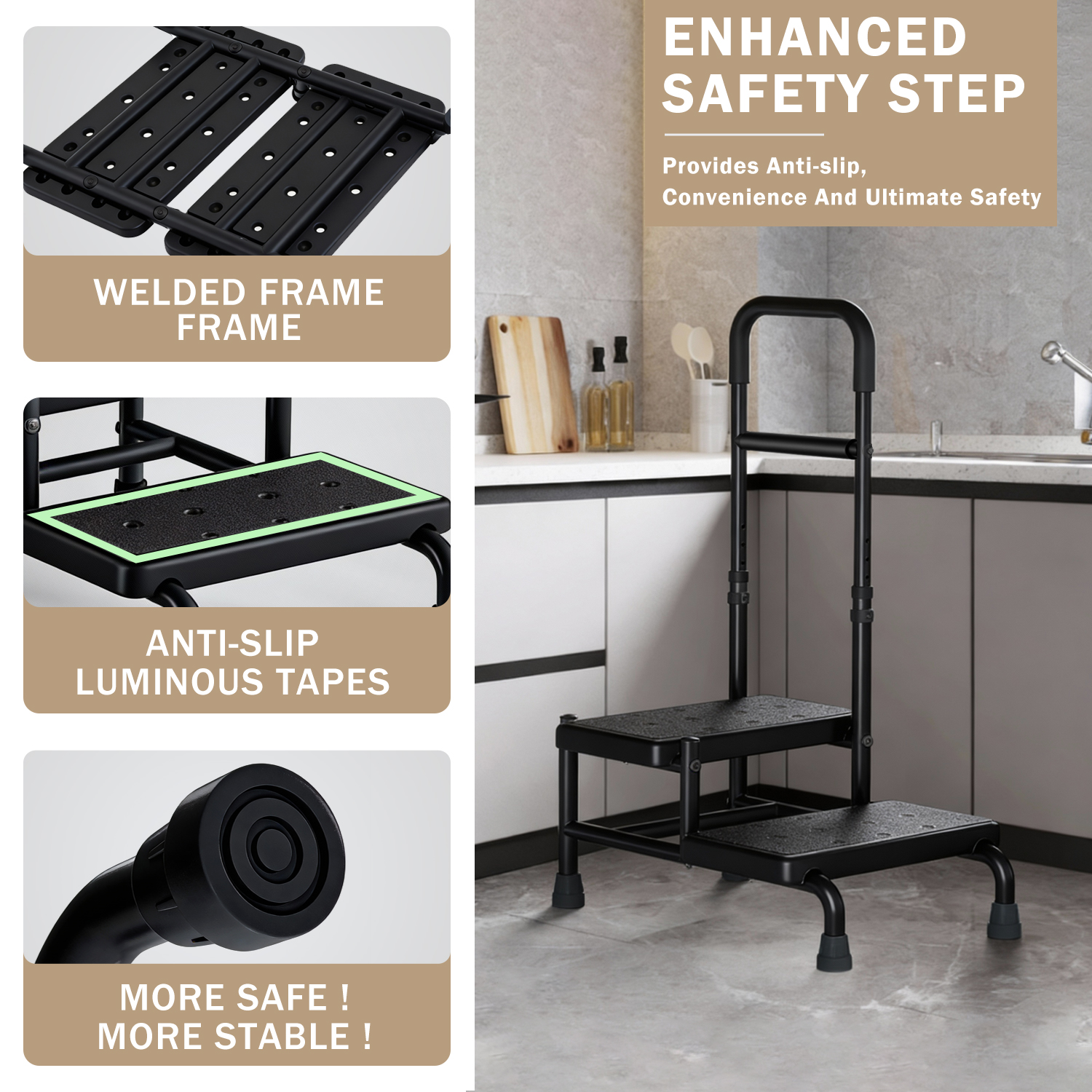 SAFH 2-Step Stool With Handle, Adjustable Height photo 2
