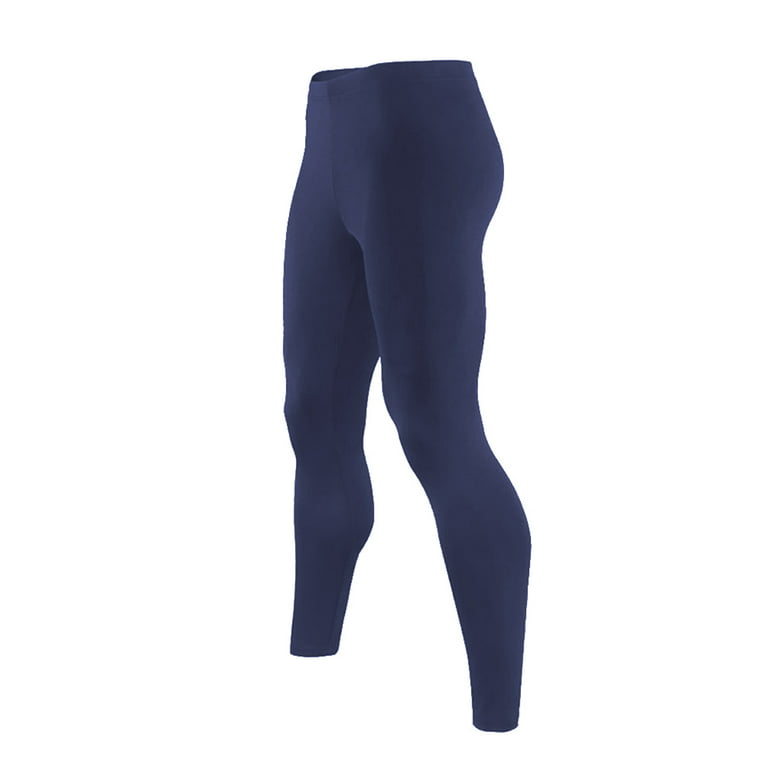 Mens Ultra Soft Thermal Underwear Leggings Bottoms - Compression Pants with  Fleece Lined , Navy Blue, Medium
