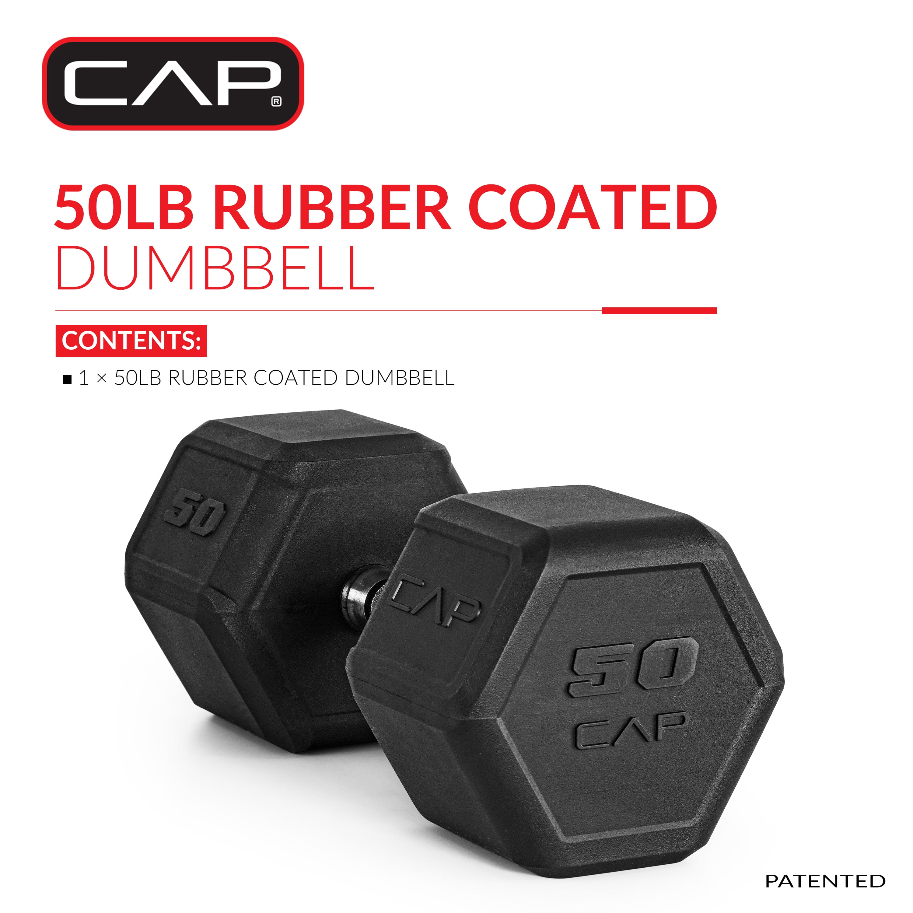 CAP 50 lb Rubber Coated Hex Dumbbell with Contoured Handle