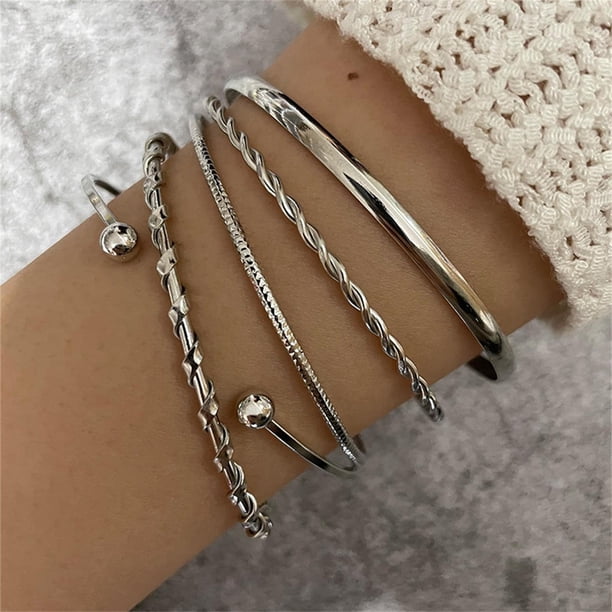 Pulsera elegante de cuentas negras con forma de corazón para mujer, 5 piezas, regalo para mujer, conjunto de joyería