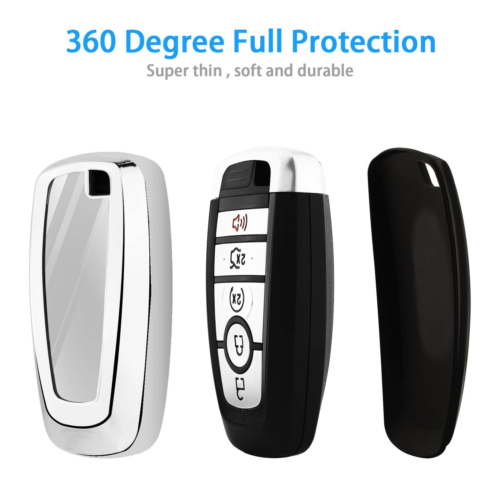 for Ford Key Fob Cover with Keychain,Soft TPU Key Case Shell for Ford Explorer Bronco Escape Edge Expedition Mustang F150 F250 F350 F450 F550 Fusion Ranger Lincoln 5 Button Holder