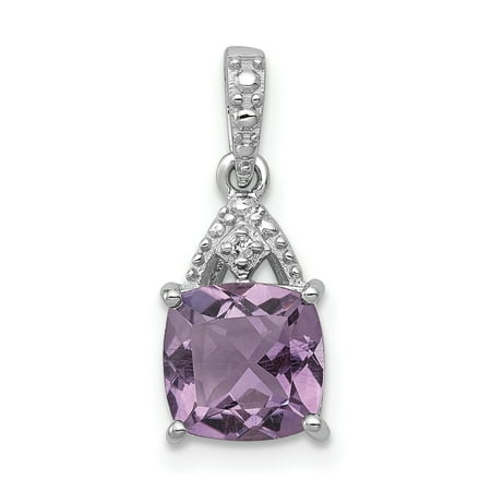 925 Sterling Silver Diamond Purple Amethyst Cushion Pendant Charm Necklace Gemstone