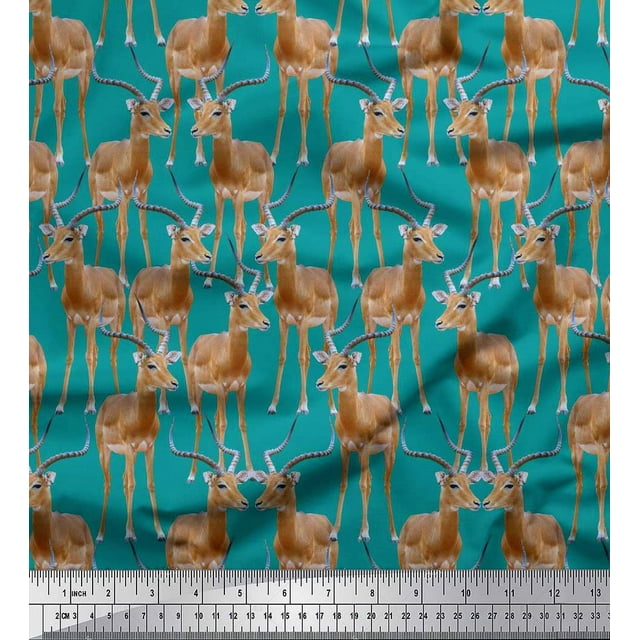 Soimoi Cotton Duck Fabric Reindeer Animal Printed Fabric 1 Yard 42 Inch Wide