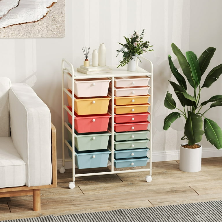 Costway 15 Drawer Rolling Storage Cart, Multicolored Organizer for