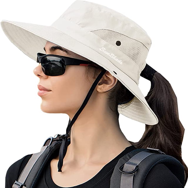Sombreros para el sol para mujer con protección UV, plegables, con orificio para cola de caballo