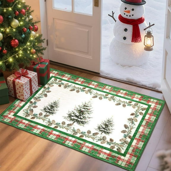 ToyKingdee Christmas Area Rug Non Slip Washable Front Door Rug for Entryway, Indoor Kitchen Rugs with Christmas Tree Print Low-Pile Small Door Mat Holiday Decor for Bedroom