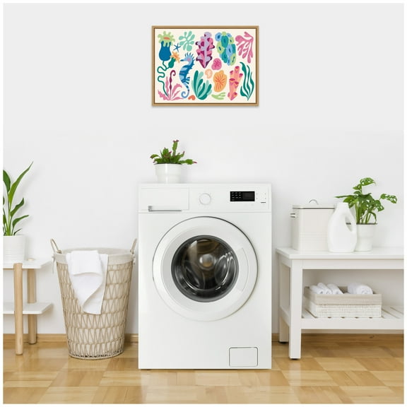 Kate and Laurel Fun Colorful Coral Reef Framed Canvas Wall Art  by Rachel Lee 24 x 18 Sylvie Natural, Coastal, Beach, Abstract, Animals, Nature Art for Wall Decor, Living Room, Bedroom