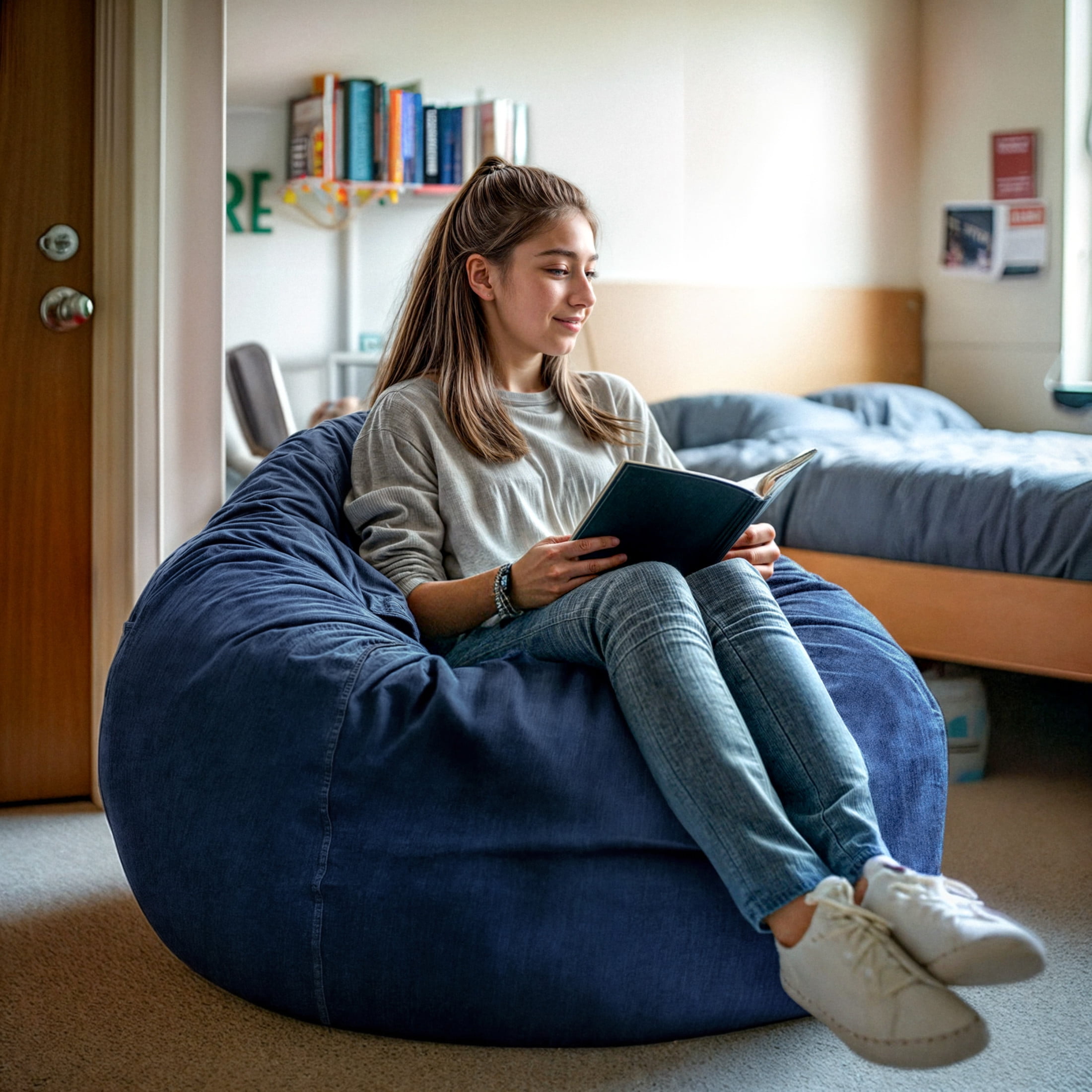 Flash Furniture Duncan Oversized Denim Refillable Bean Bag Chair for All Ages